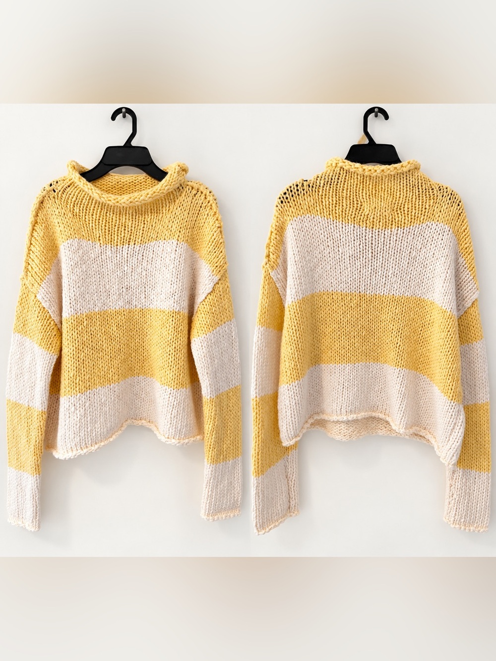 Free People Yellow & Cream Striped Turtleneck Sweater